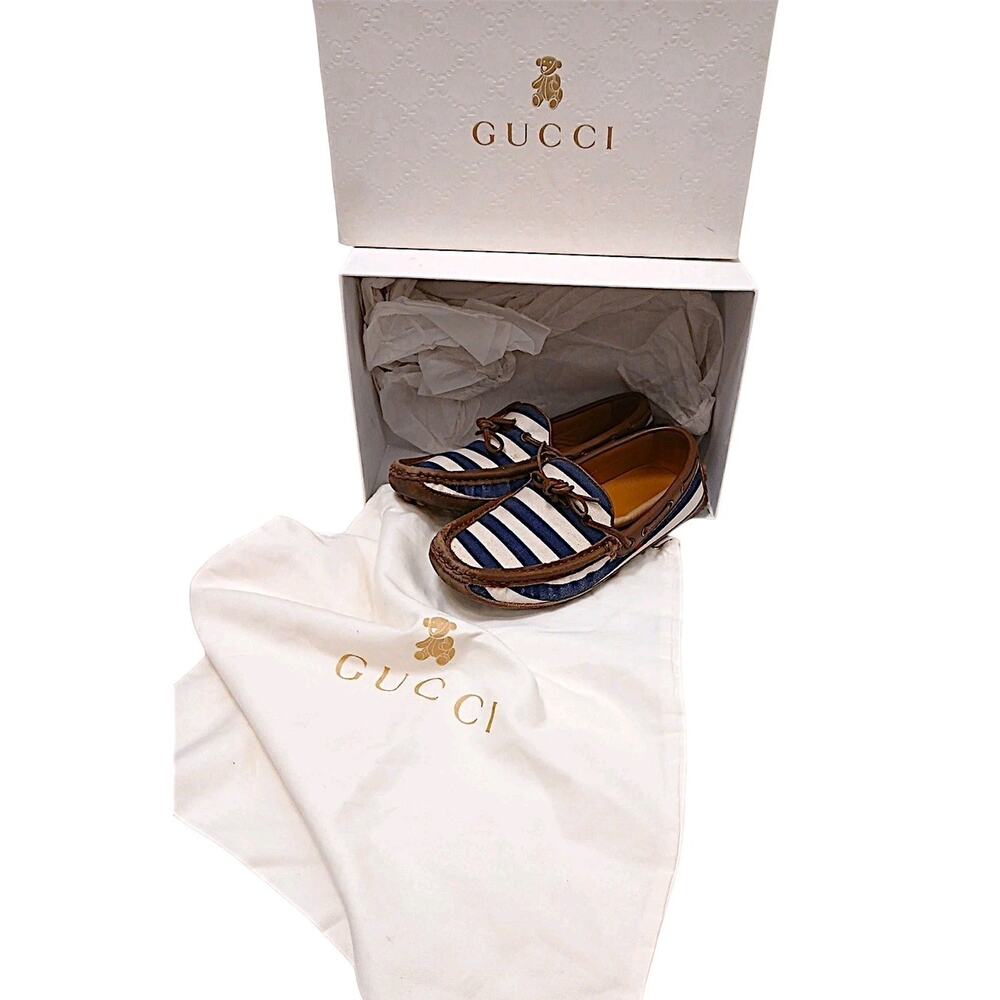Gucci Loafers Little Boys Sz 13 Blue White Striped Box &‎ Dustbag Nautical Shoes
